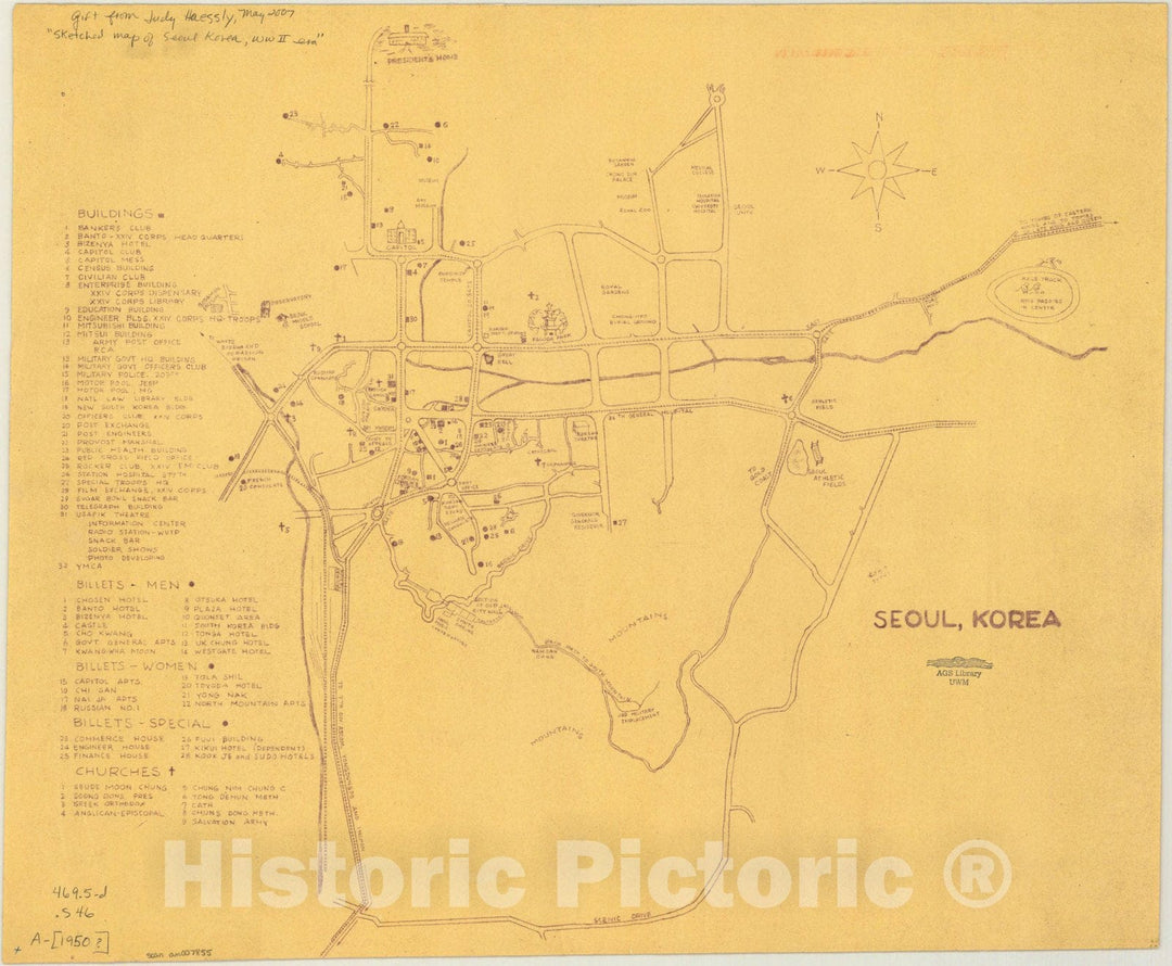 Map : Seoul (Korea) 1950?, Seoul, Korea, Antique Vintage Reproduction