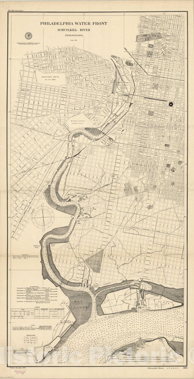 Map : Schuylkill River, Philadelphia, Pennsylvania 1892, Philadelphia water front, Schuylkill River, Pennsylvania , Antique Vintage Reproduction