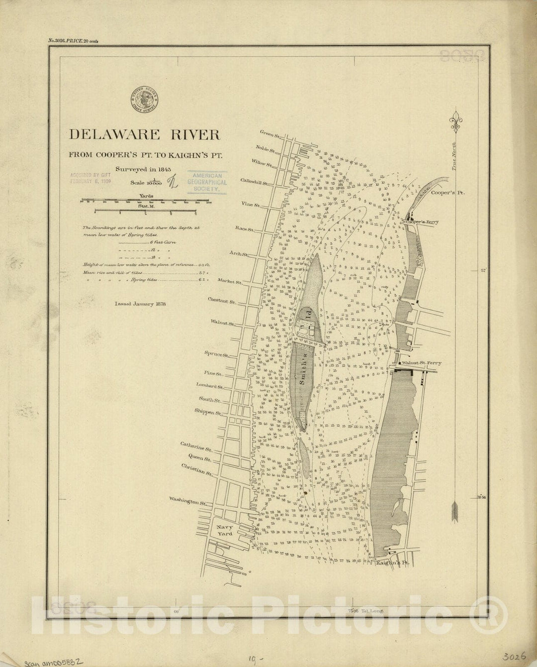 Map : Delaware River 1878, Delaware River : from Cooper's Pt. to Kaighn's Pt. , Antique Vintage Reproduction