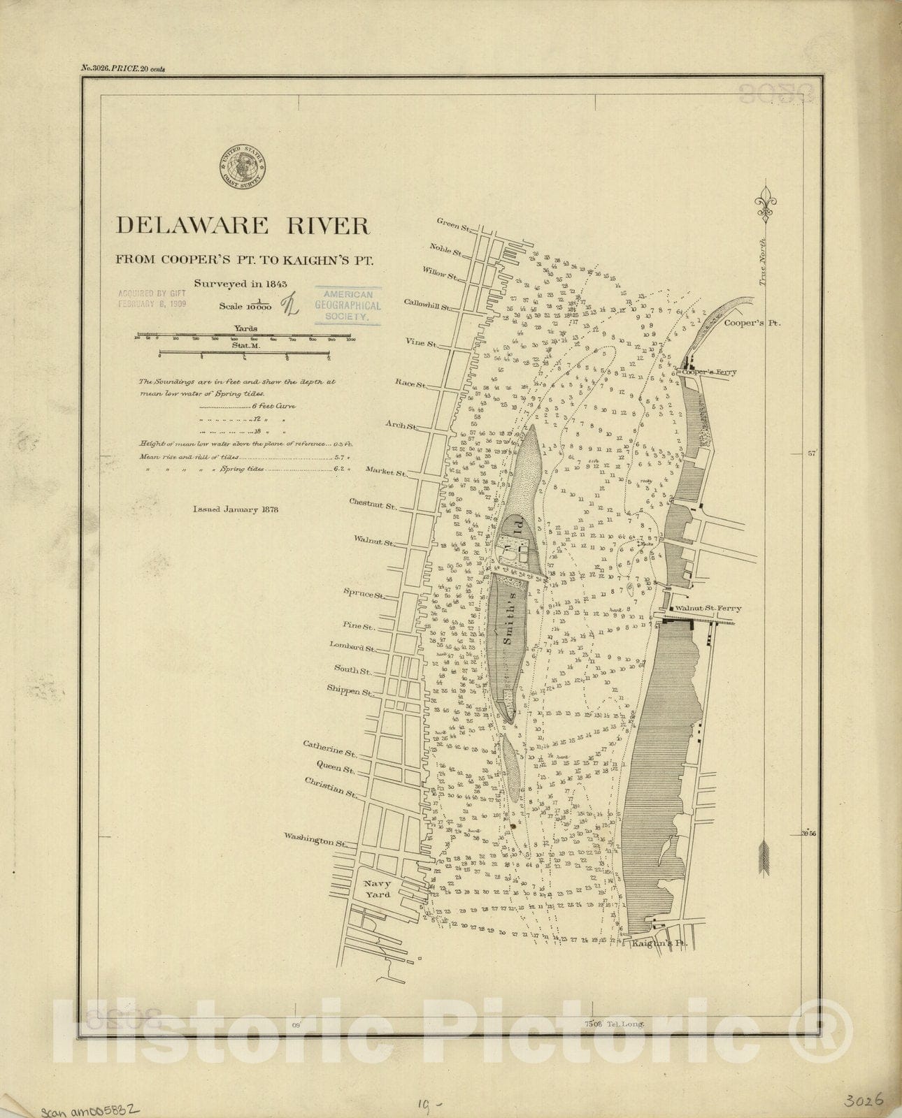 Map : Delaware River 1878, Delaware River : from Cooper's Pt. to Kaighn's Pt. , Antique Vintage Reproduction