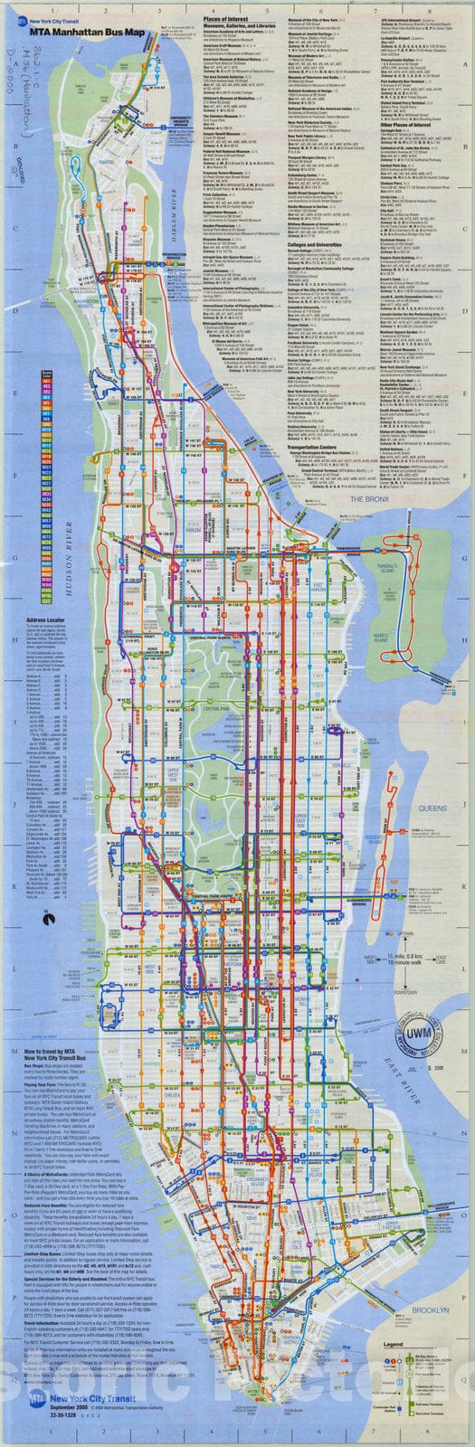 Map : Manhattan, New York 2000, Manhattan bus map : September 2000, free , Antique Vintage Reproduction