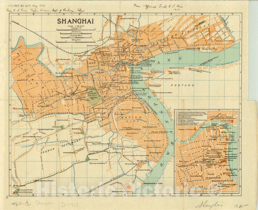 Map : Shanghai, China 1915, Shanghai scale 1:18,000 , Antique Vintage Reproduction