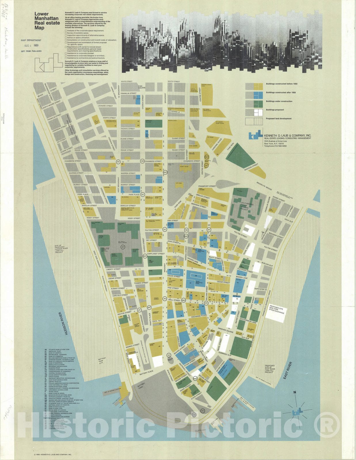 Map : Manhattan, New York 1969, Lower Manhattan real estate map , Antique Vintage Reproduction