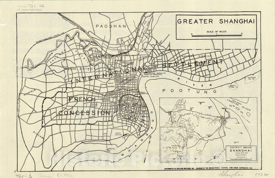 Map : Shanghai, China 1932, Greater Shanghai , Antique Vintage Reproduction