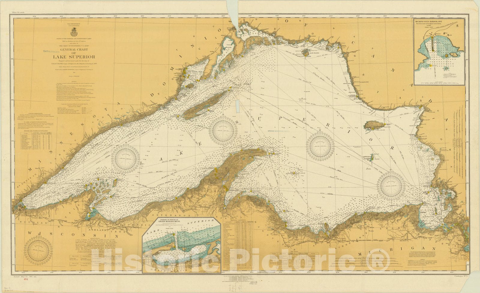 Map : Lake Superior 1917, General chart of Lake Superior , Antique Vintage Reproduction