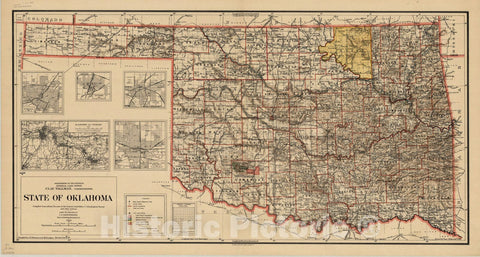 Map : Oklahoma 1914, State of Oklahoma , Antique Vintage Reproduction