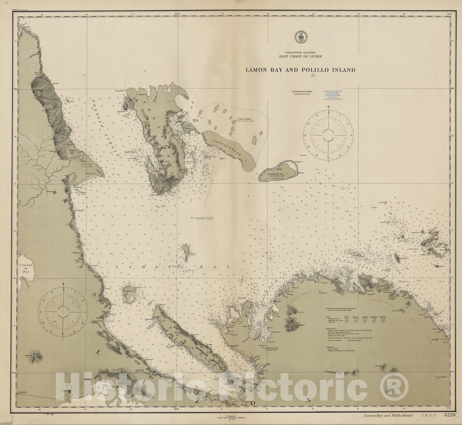 Map : Lamon Bay and Polillo Island, Philippines 1912, Philippine Islands, east coast of Luzon : Lamon Bay and Polillo Island , Antique Vintage Reproduction