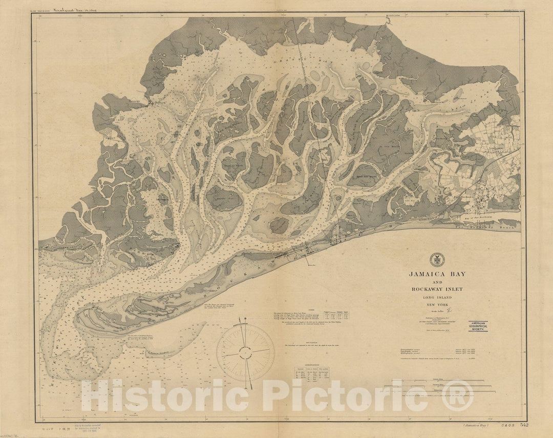 Map : Jamaica Bay and Rockaway Inlet, Long Island, New York 1903, Jamaica Bay and Rockaway Inlet, Long Island, New York , Antique Vintage Reproduction