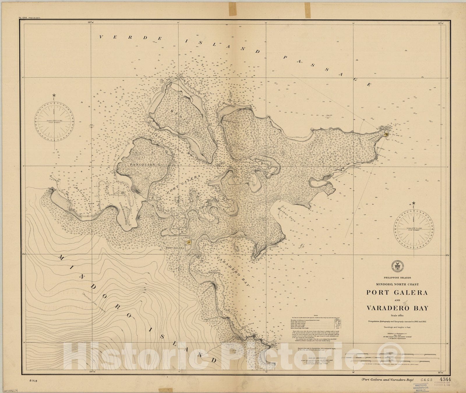 Map : Port Galera and Varadero Bay, Philippines 1904, Philippine Islands, Mindoro, North Coast : Port Galera and Varadero Bay , Antique Vintage Reproduction