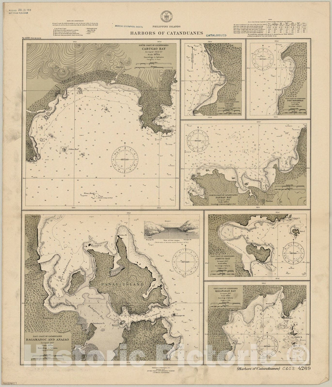 Map : Harbors of Catanduanes, Philippines 1909, Philippine Islands, Harbors of Catanduanes , Antique Vintage Reproduction