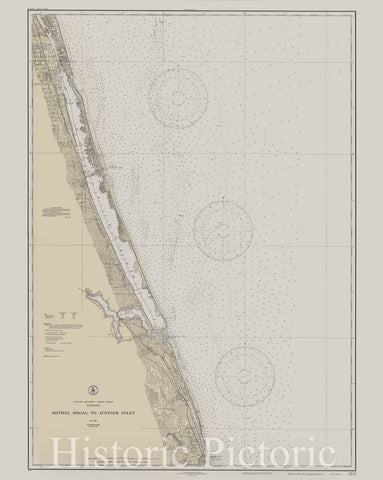 Map : Bethel Shoal to Jupiter Inlet, Florida 1932, United States - East Coast, Florida : Bethel Shoal to Jupiter Inlet , Antique Vintage Reproduction