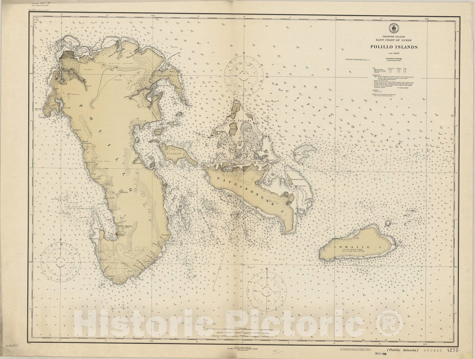 Map : Polillo Islands, Philippines 1924, Philippine Islands, east coast of Luzon : Polillo Islands , Antique Vintage Reproduction