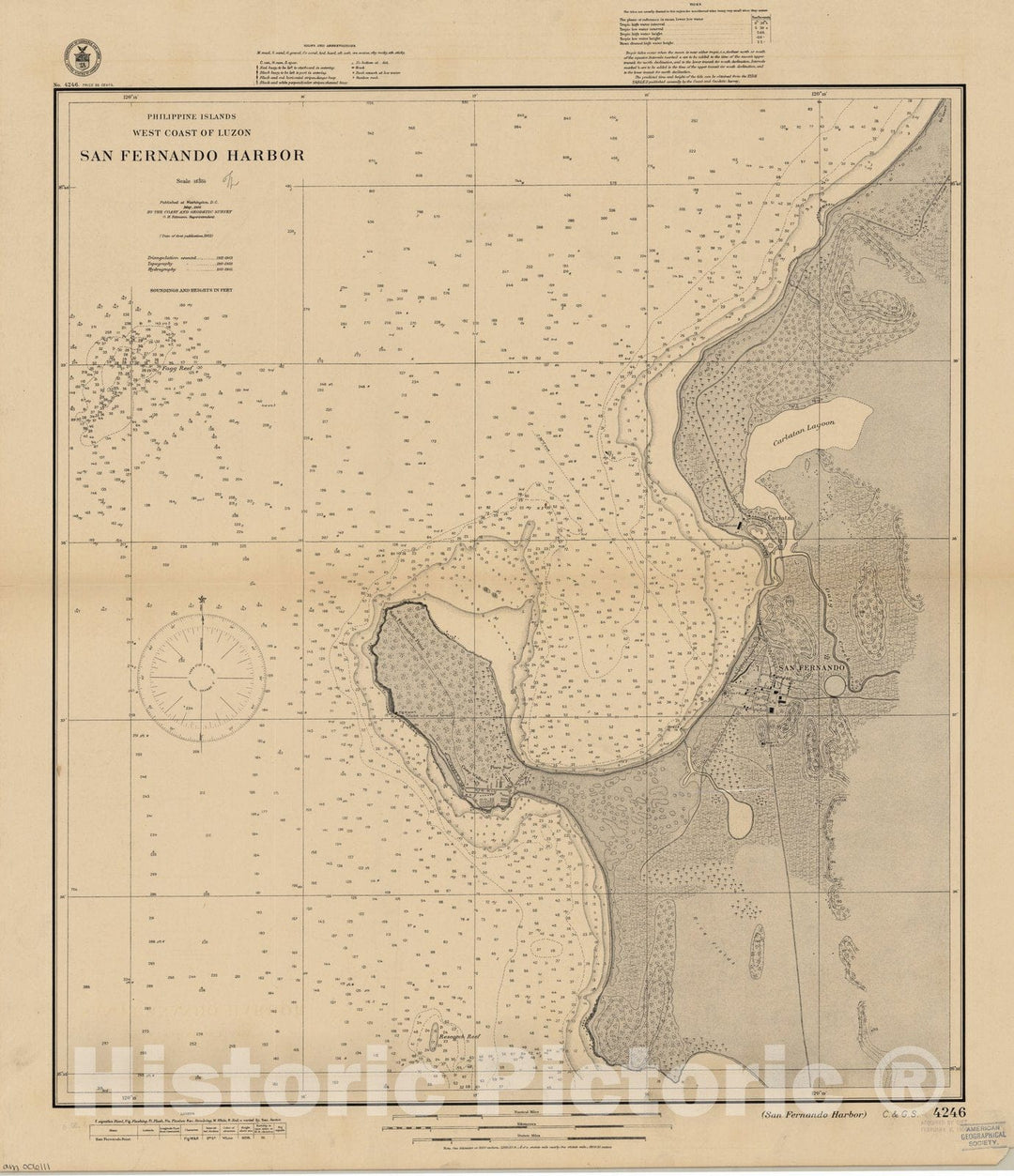 Map : San Fernando Harbor, Philippines 1906, Philippine Islands, west coast of Luzon : San Fernando Harbor , Antique Vintage Reproduction