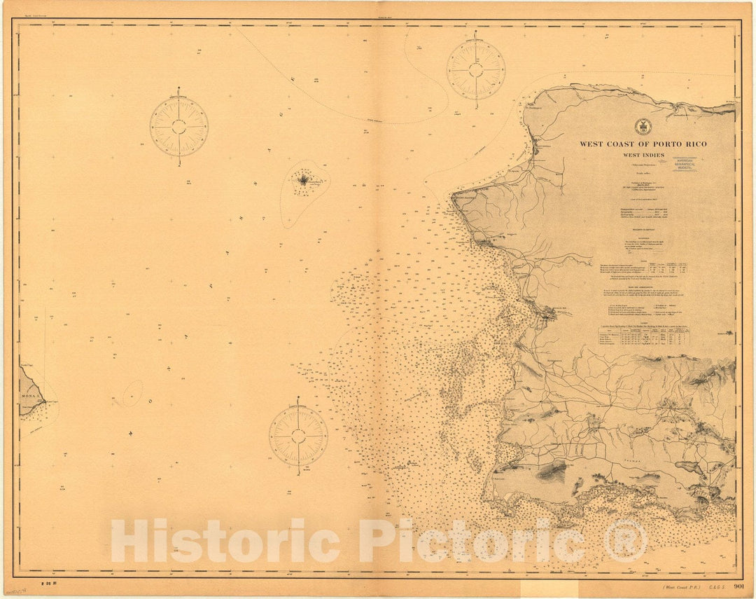 Map : Puerto Rico 1908, West coast of Porto Rico, West Indies , Antique Vintage Reproduction