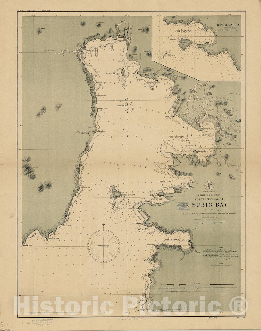 Map : Subig Bay, Philippines 1902, Philippine Islands, Luzon, West Coast : Subig Bay , Antique Vintage Reproduction