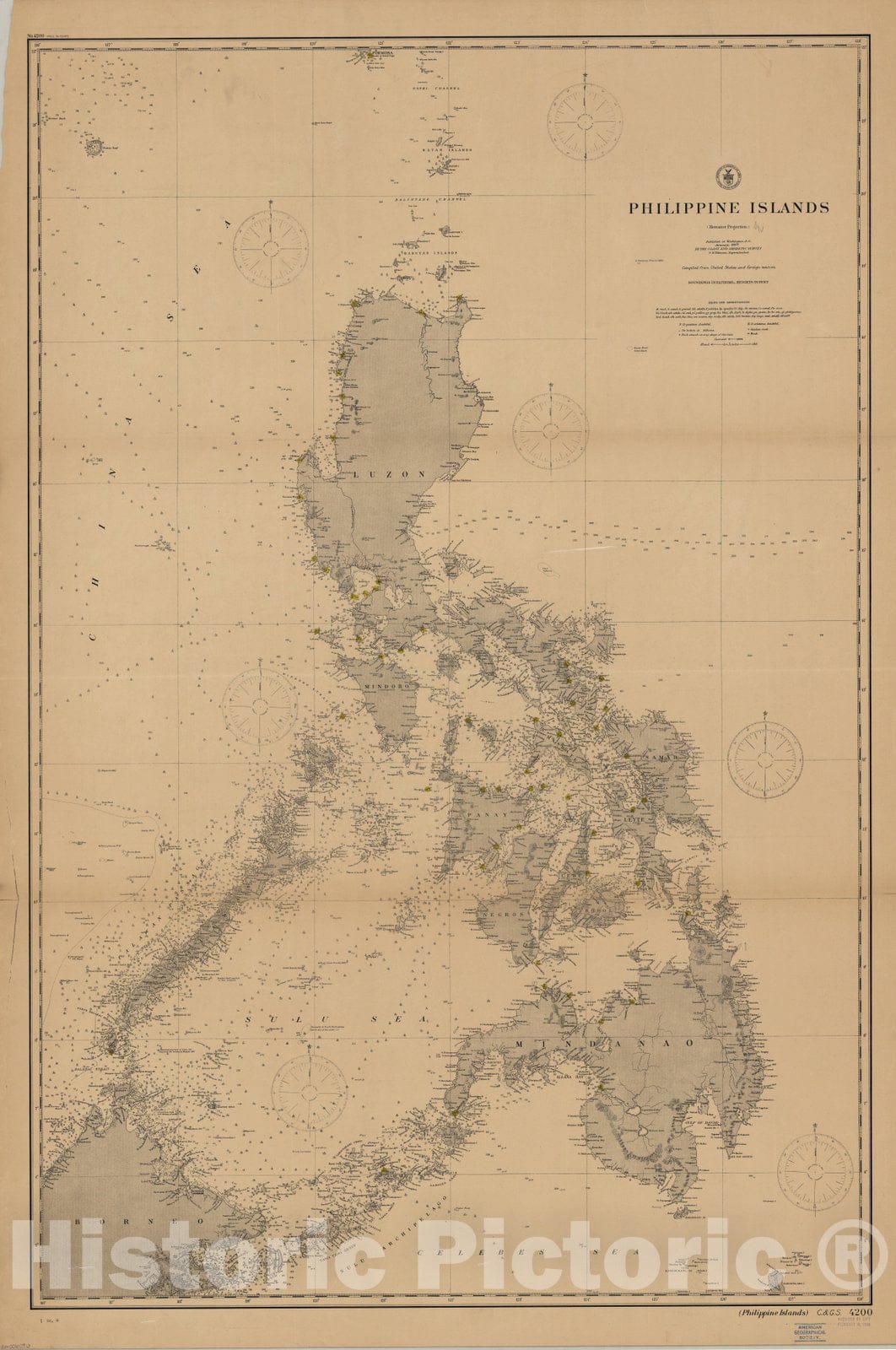 Map : Philippines 1907, Philippine Islands , Antique Vintage Reproduction