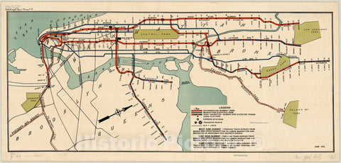Map : New York City, New York 1918, [Routes of the Interborough Rapid Transit Company.], Antique Vintage Reproduction