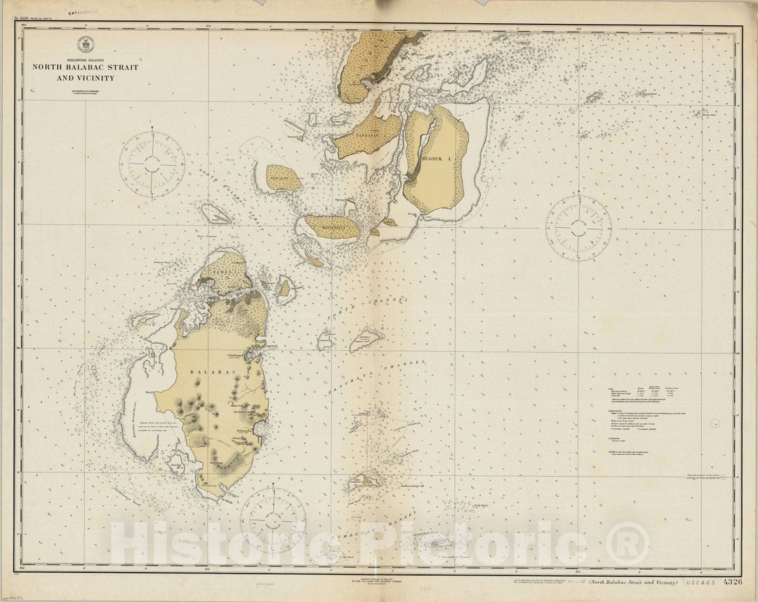 Map : Balabac Strait, Philippines 1921, Philippine Islands, North Balabac Strait and vicinity , Antique Vintage Reproduction