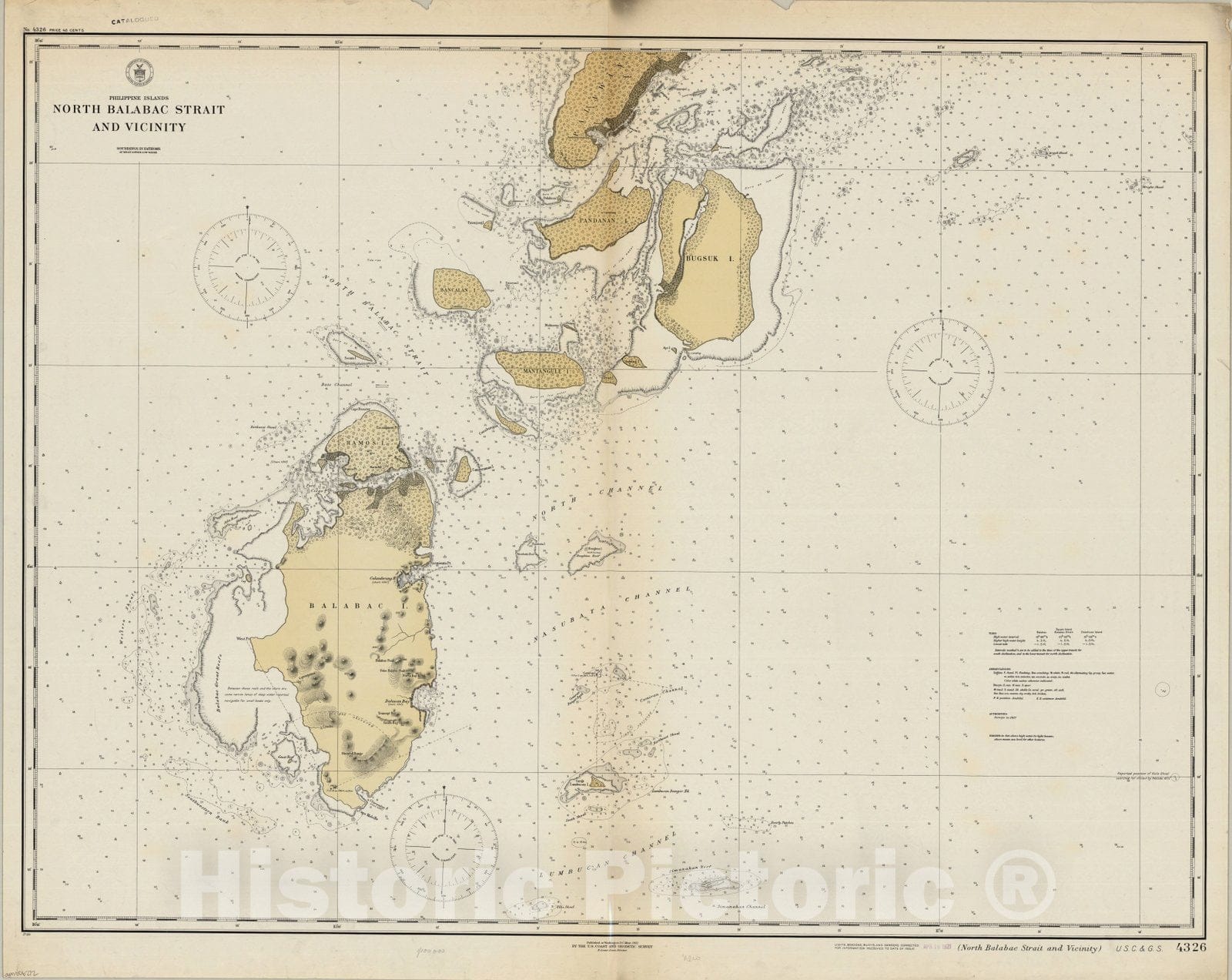 Map : Balabac Strait, Philippines 1921, Philippine Islands, North Balabac Strait and vicinity , Antique Vintage Reproduction