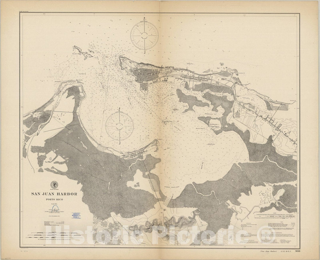 Map : San Juan Harbor, Puerto Rico 1902, San Juan Harbor, Porto Rico , Antique Vintage Reproduction