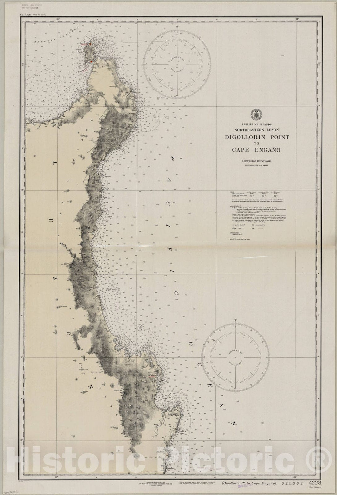 Map : Digollorin Point to Cape Engano, Philippines 1938, Philippine Islands, Northeastern Luzon : Digollorin Point to Cape Engano , Antique Vintage Reproduction