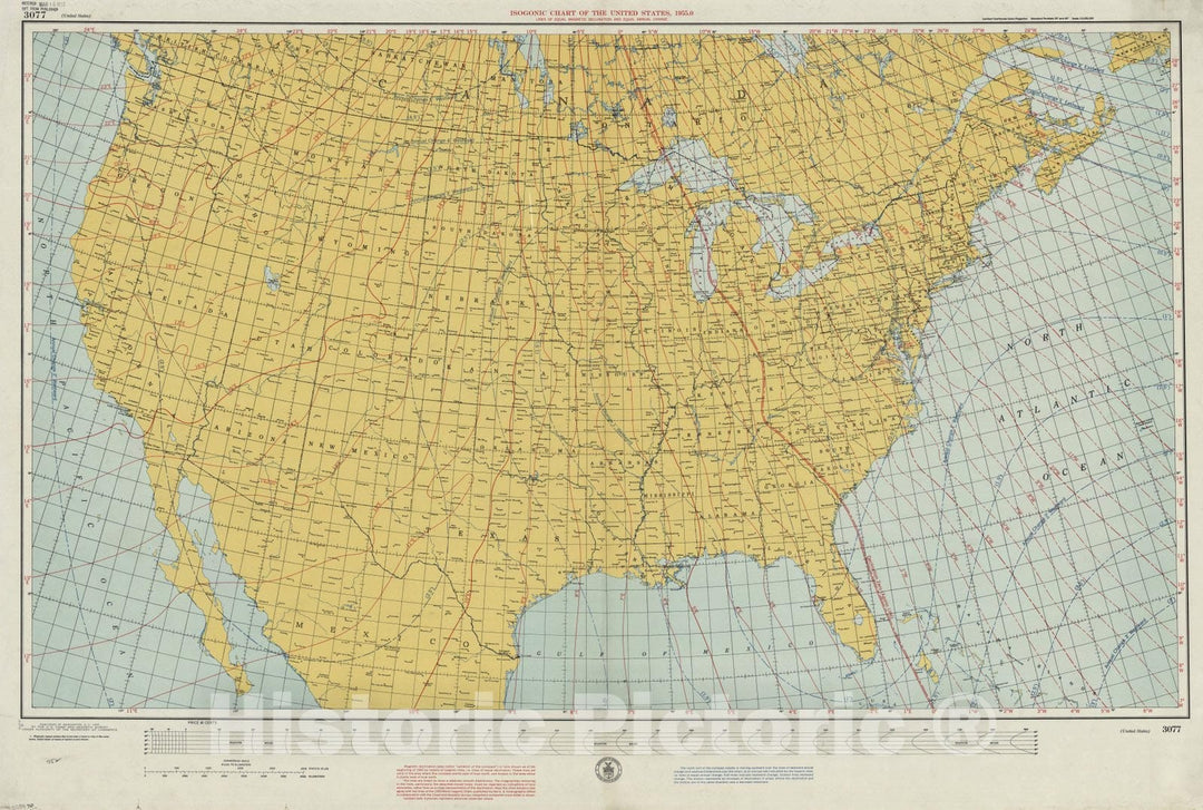 Map : United States 1955, Isogonic chart of the United States, 1955.0 : lines of equal magnetic declination and equal annual change , Antique Vintage Reproduction