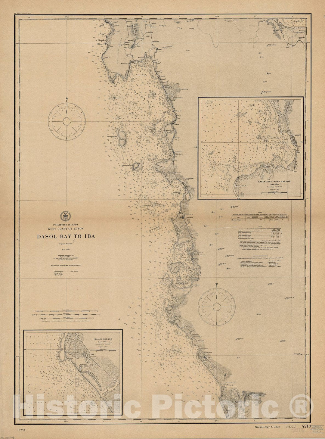 Map : Luzon, Philippines 1907, Philippine Islands, west coast of Luzon : Dasol Bay to Iba , Antique Vintage Reproduction