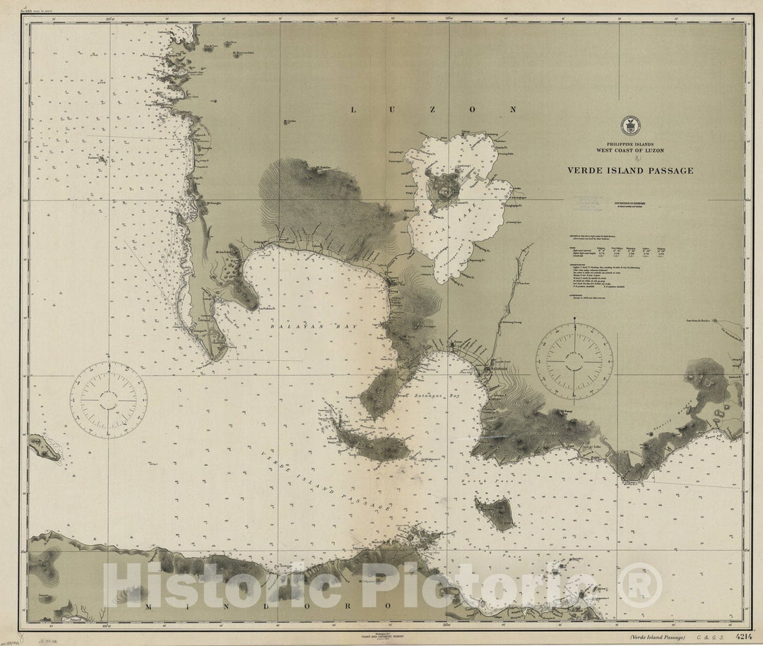 Map : Verde Island Passage, Philippines 1912, Philippine Islands, west coast of Luzon : Verde Island Passage , Antique Vintage Reproduction