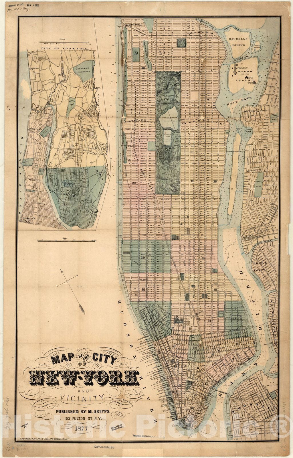 Map : New York City, New York 1877, Map of the city of New York and vicinity, Antique Vintage Reproduction