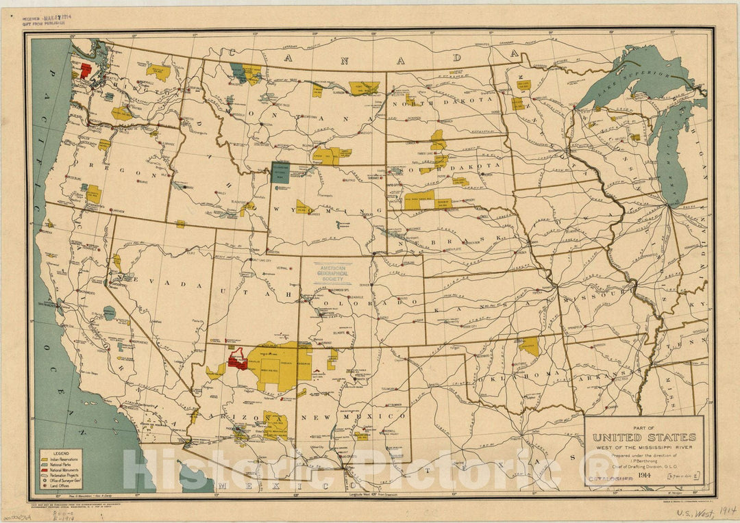 Map : United States 1914, Part of United States west of the Mississippi River , Antique Vintage Reproduction