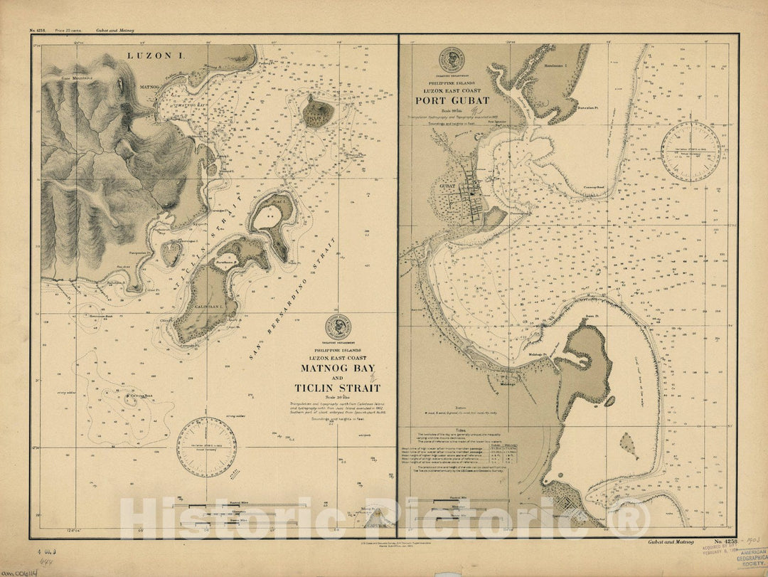 Map : Luzon, Philippines 1903, Philippine Islands, Luzon, East Coast : Port Gubat , Antique Vintage Reproduction