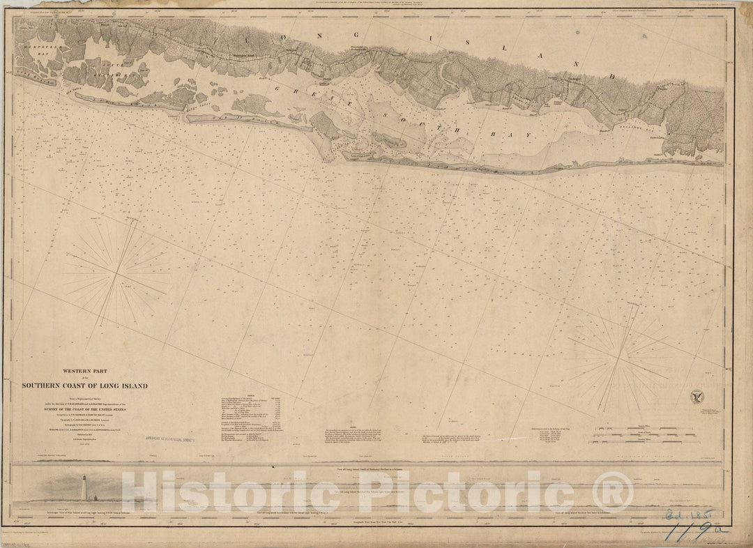 Map : Long Island, New York 1851, Western part of the southern coast of Long Island , Antique Vintage Reproduction