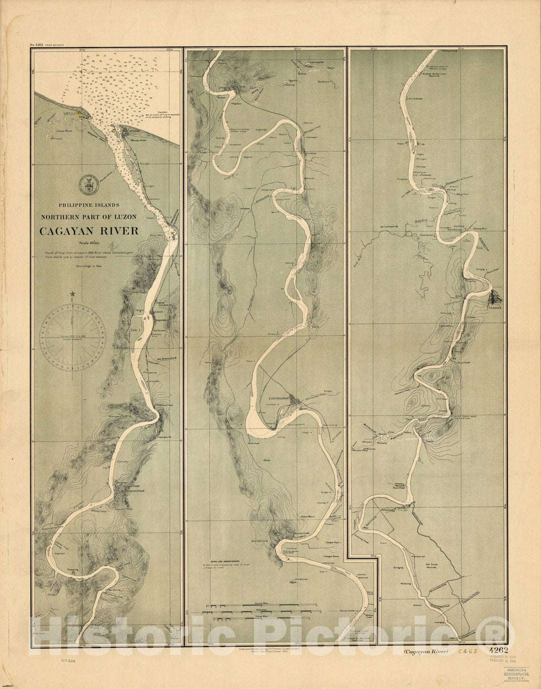 Map : Luzon, Philippines 1903, Philippine Islands, Northern part of Luzon, Cagayan River , Antique Vintage Reproduction