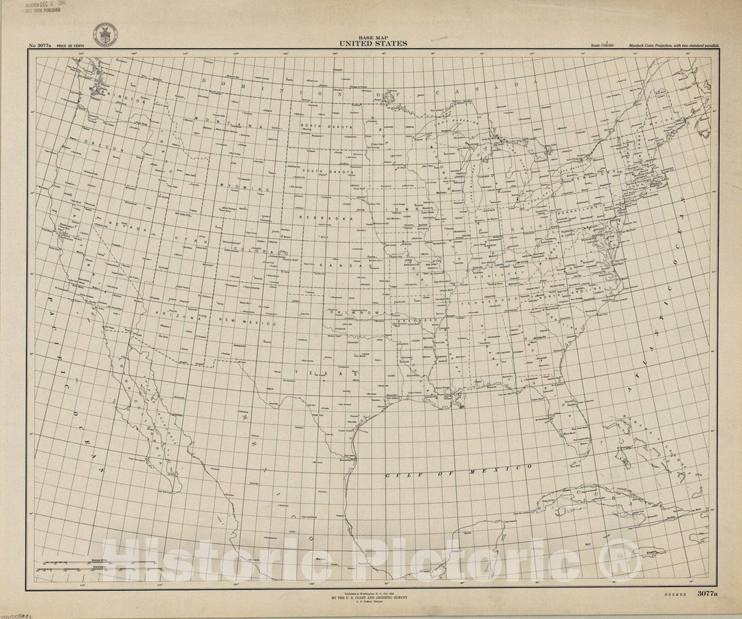 Map : United States 1941, United States, base map , Antique Vintage Reproduction