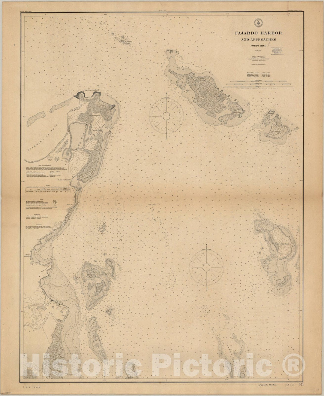 Map : Fajardo Harbor, Puerto Rico 1904, Fajardo Harbor and approaches, Porto Rico , Antique Vintage Reproduction