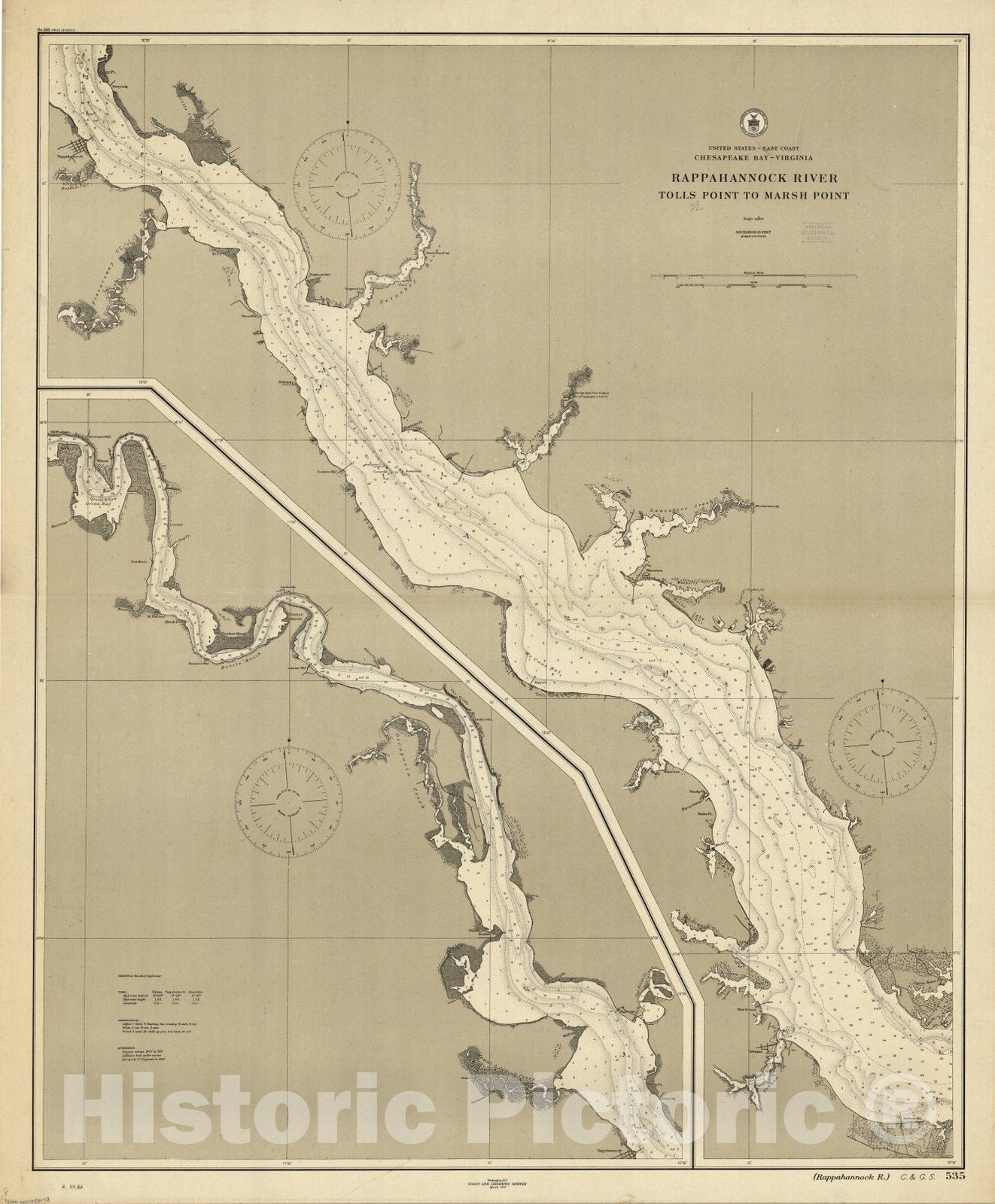 Map : Chesapeake, Virginia 1911, United States - East Coast, Chesapeake Bay - Virginia : Rappahannock River, Tolls Point to Marsh Point , Antique Vintage Reproduction