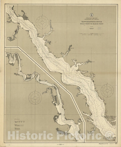 Map : Chesapeake, Virginia 1911, United States - East Coast, Chesapeake Bay - Virginia : Rappahannock River, Tolls Point to Marsh Point , Antique Vintage Reproduction
