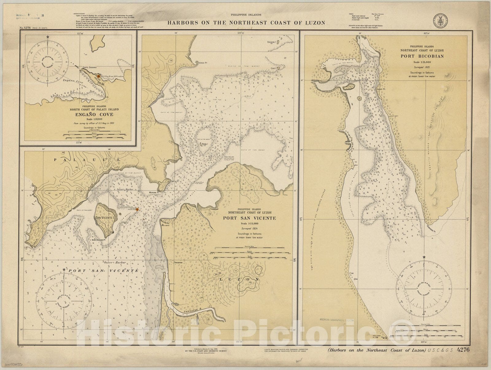 Map : Luzon, Philippines 1926, Philippine Islands, harbors on the northeast coast of Luzon , Antique Vintage Reproduction