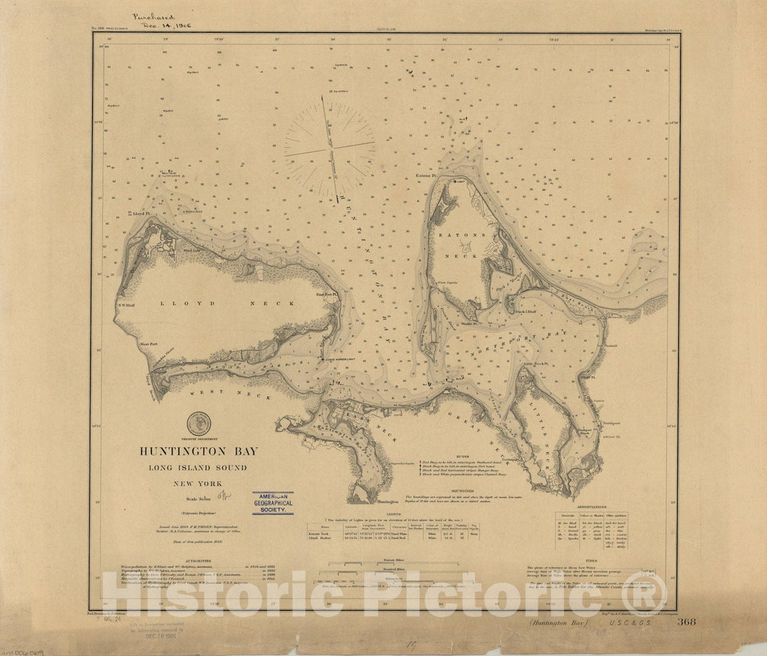 Map : Long Island, New York 1889, Huntington Bay, Long Island Sound, New York , Antique Vintage Reproduction