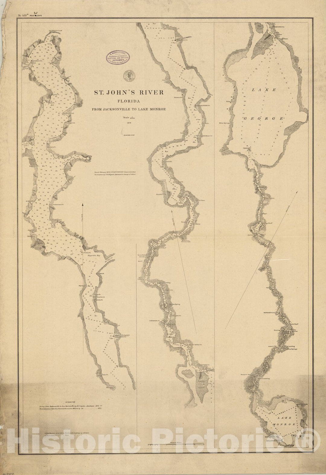 Map : St. Johns River, Florida 1878, St. Johns River, Florida : from Jacksonville to Lake Monroe , Antique Vintage Reproduction