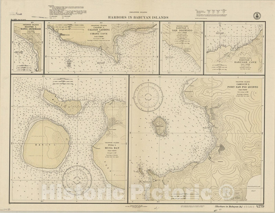 Map : Babuyan Islands, Philippines 1931, Philippine Islands, harbors in Babuyan Islands , Antique Vintage Reproduction