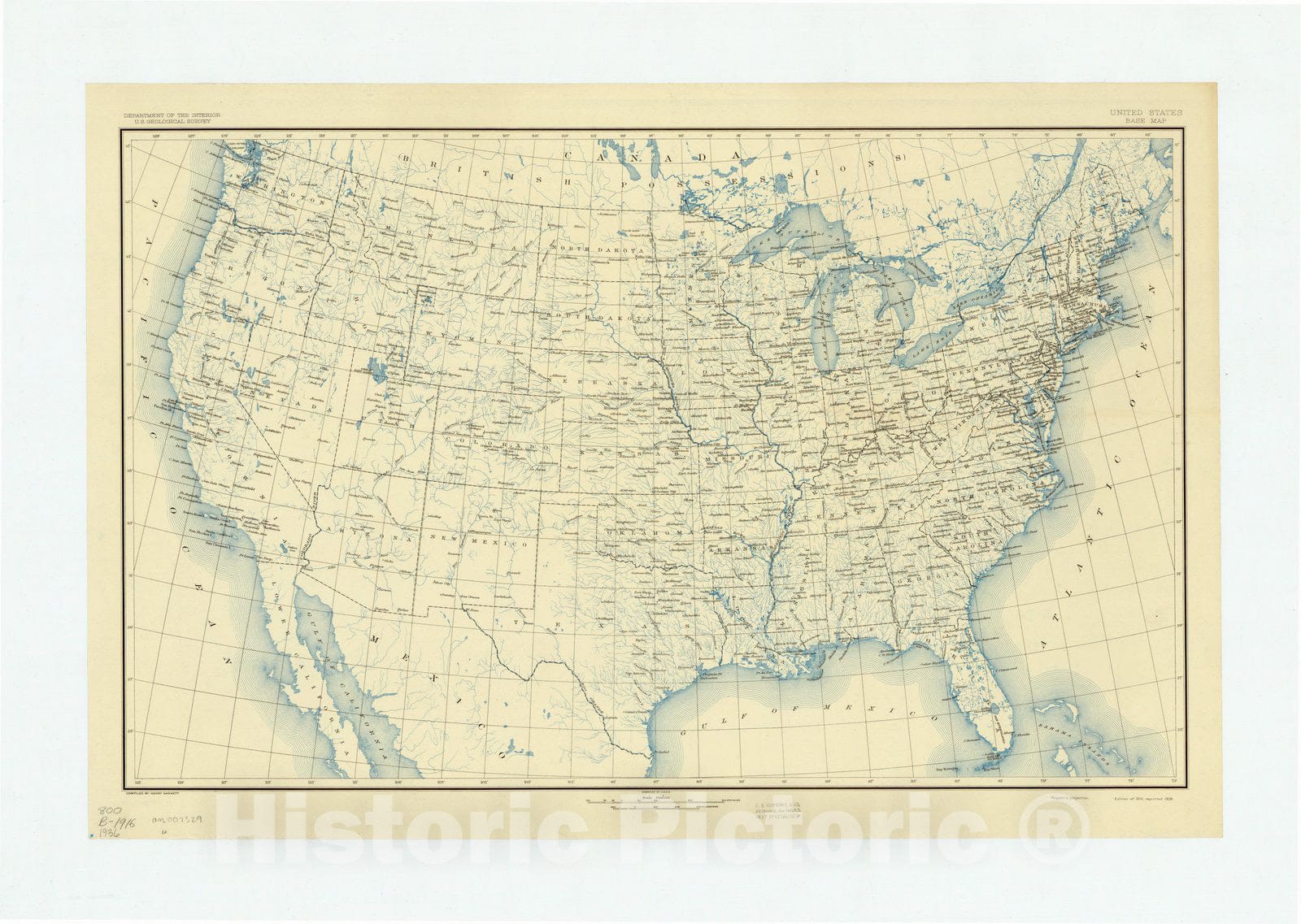 Map : United States 1936, United States base map , Antique Vintage Reproduction