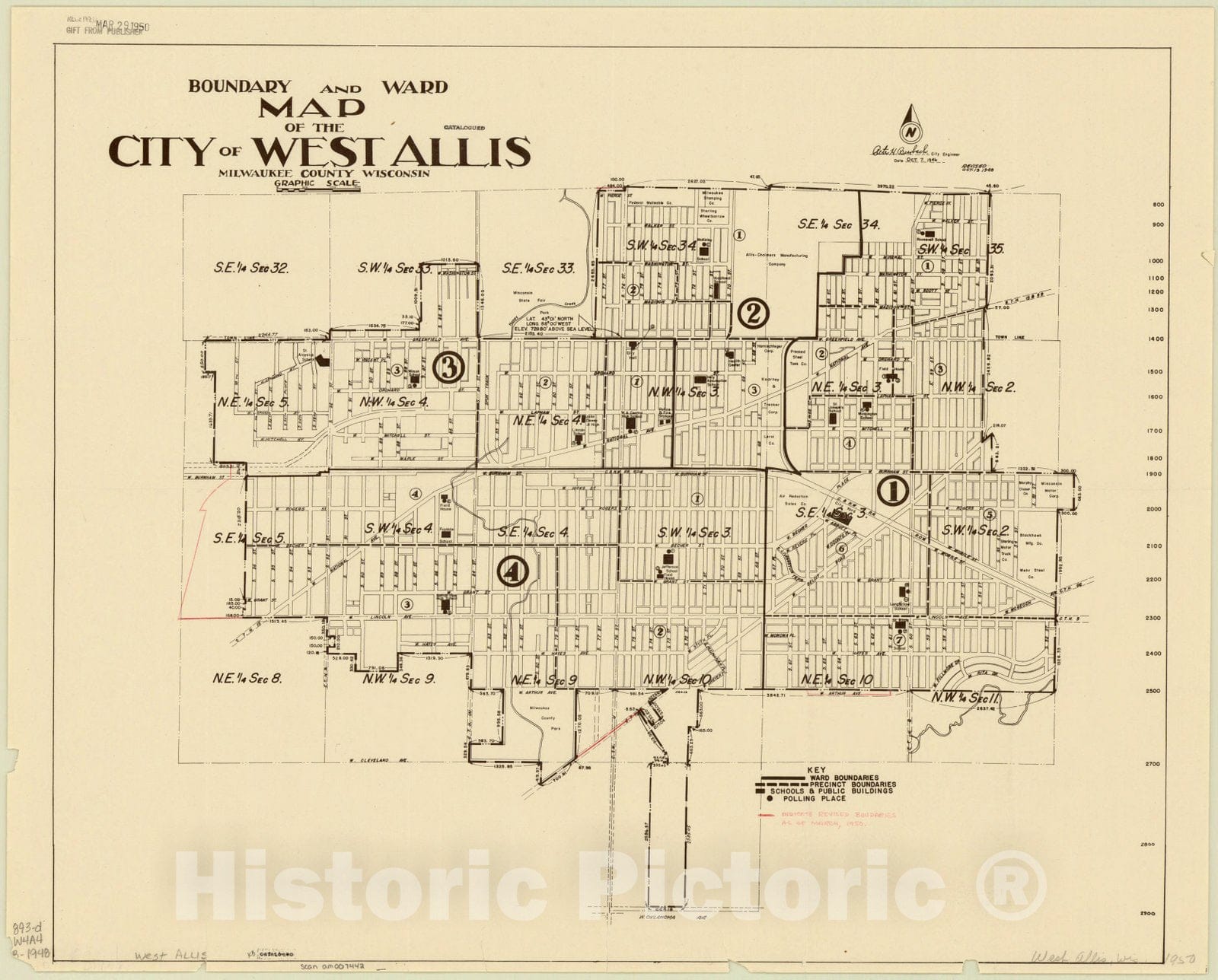 Map : West Allis, Wisconsin 1948, Boundary and ward map of the city of West Allis : Milwaukee County Wisconsin, Antique Vintage Reproduction