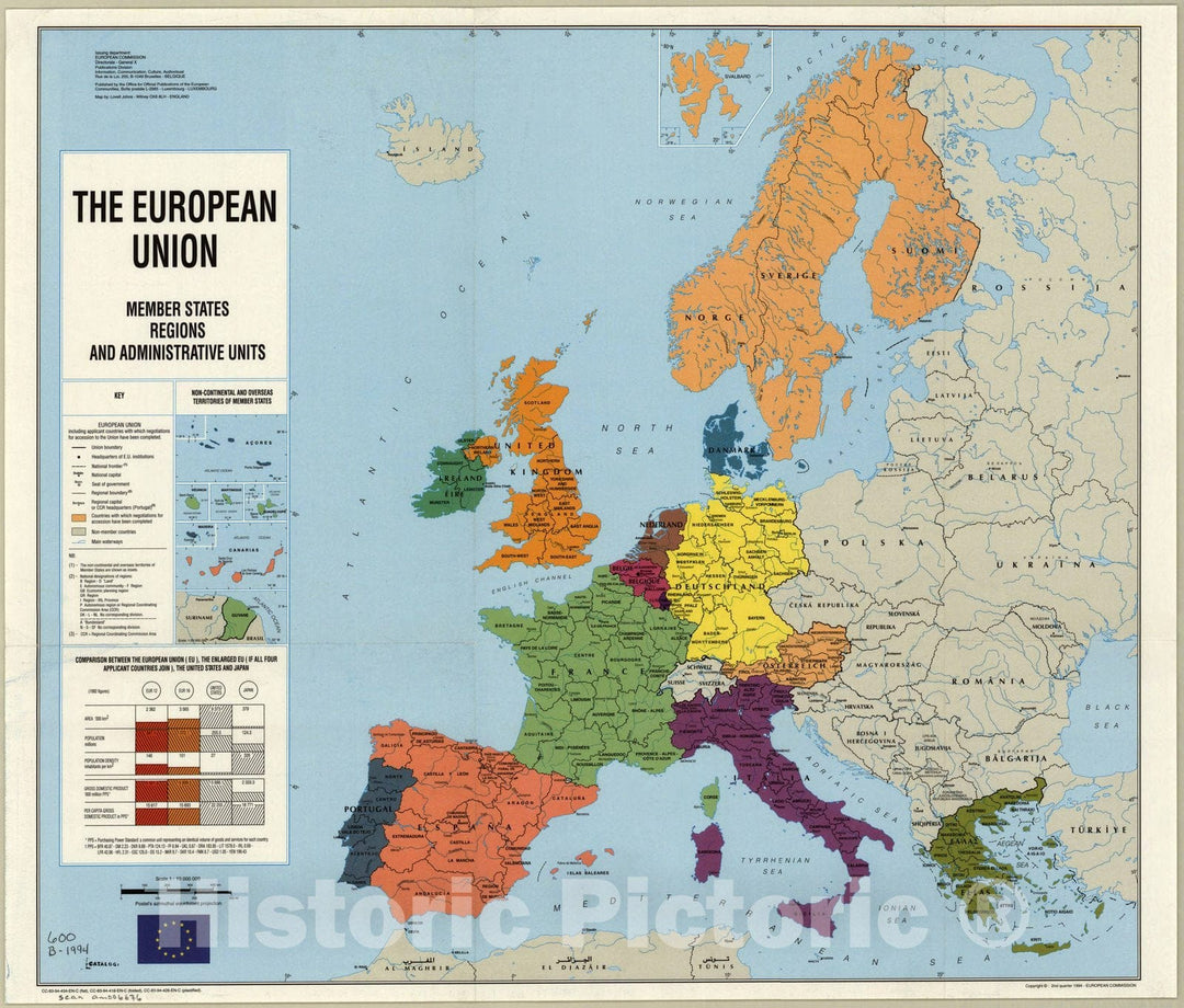 Map : Europe 1994, The European Union, member states, regions, and administrative units , Antique Vintage Reproduction