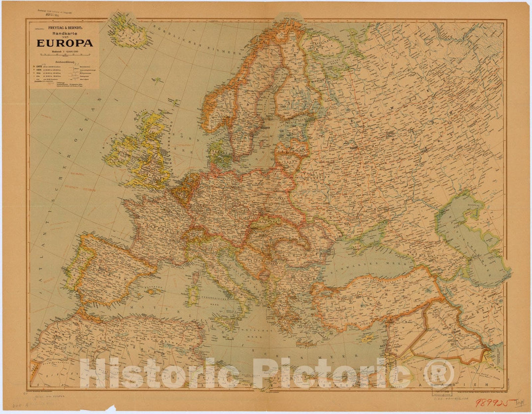 Map : Europe 1943, Freytag & Berndt's Handkarte von Europa, Antique Vintage Reproduction