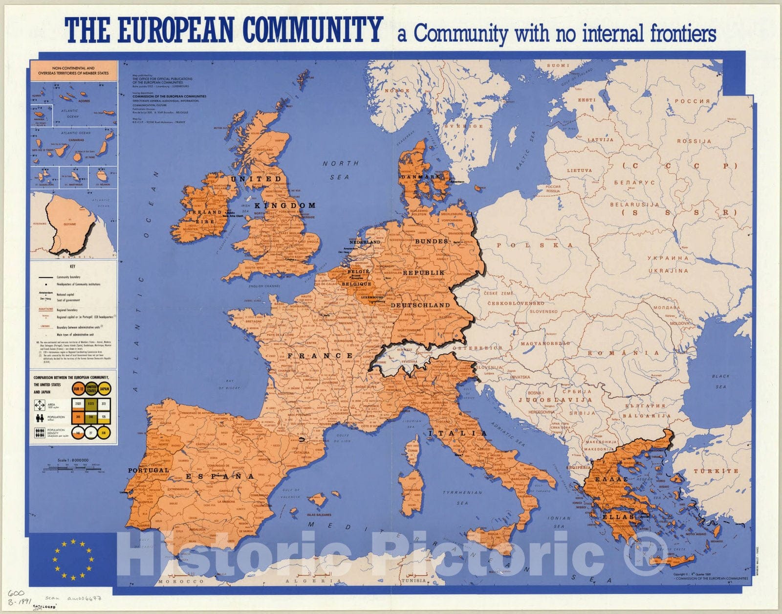 Map : Europe 1991, The European Community : a community with no internal frontiers , Antique Vintage Reproduction