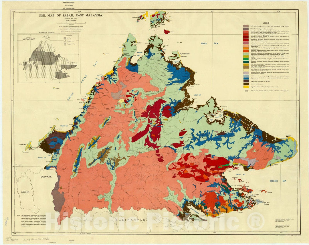 Map : Sabah, Malaysia 1966, Soil map of Sabah, East Malaysia. , Antique Vintage Reproduction