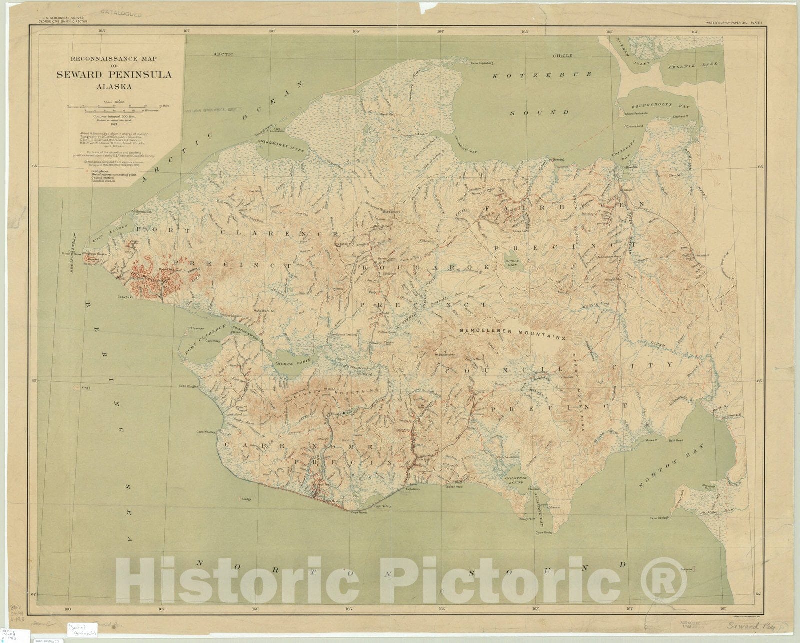 Map : Seward peninsula, Alaska 1913, Reconnaissance map of Seward Peninsula, Alaska , Antique Vintage Reproduction