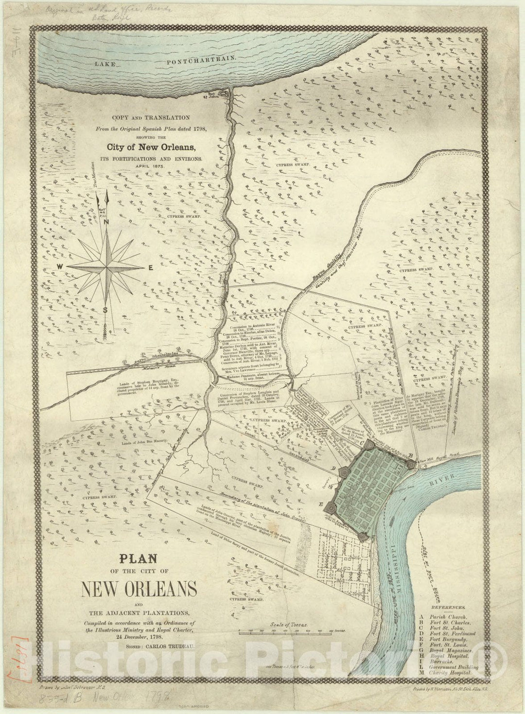 Map : New Orleans, Louisiana 1875, Plan of the City of New Orleans and adjacent plantations , Antique Vintage Reproduction