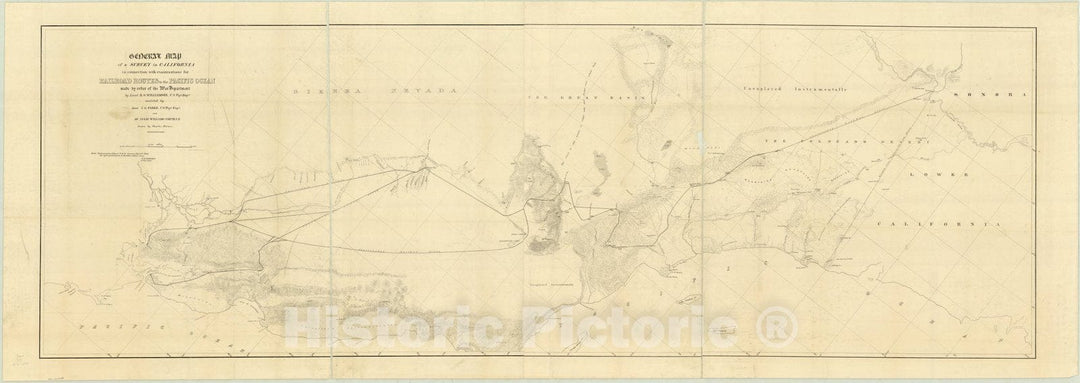 Map : California 1855 3, General map of a survey in California : in connection with examinations for railroad routes to the Pacific Ocean , Antique Vintage Reproduction